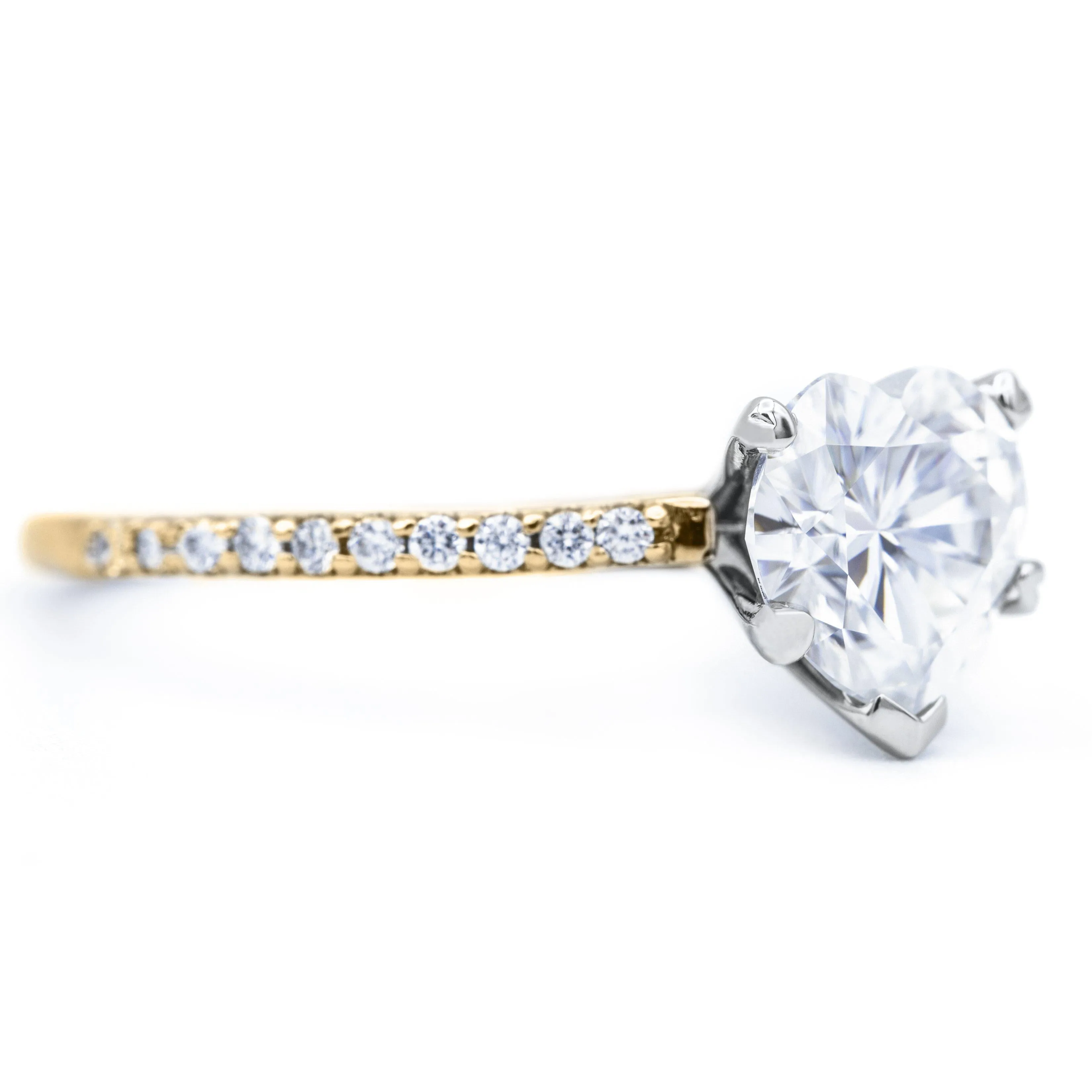 Heart Moissanite 5 Prongs Diamond Accent Ice Cathedral Solitaire Ring