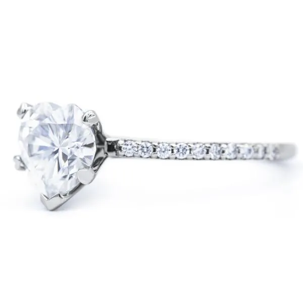Heart Moissanite 5 Prongs Diamond Accent Ice Cathedral Solitaire Ring