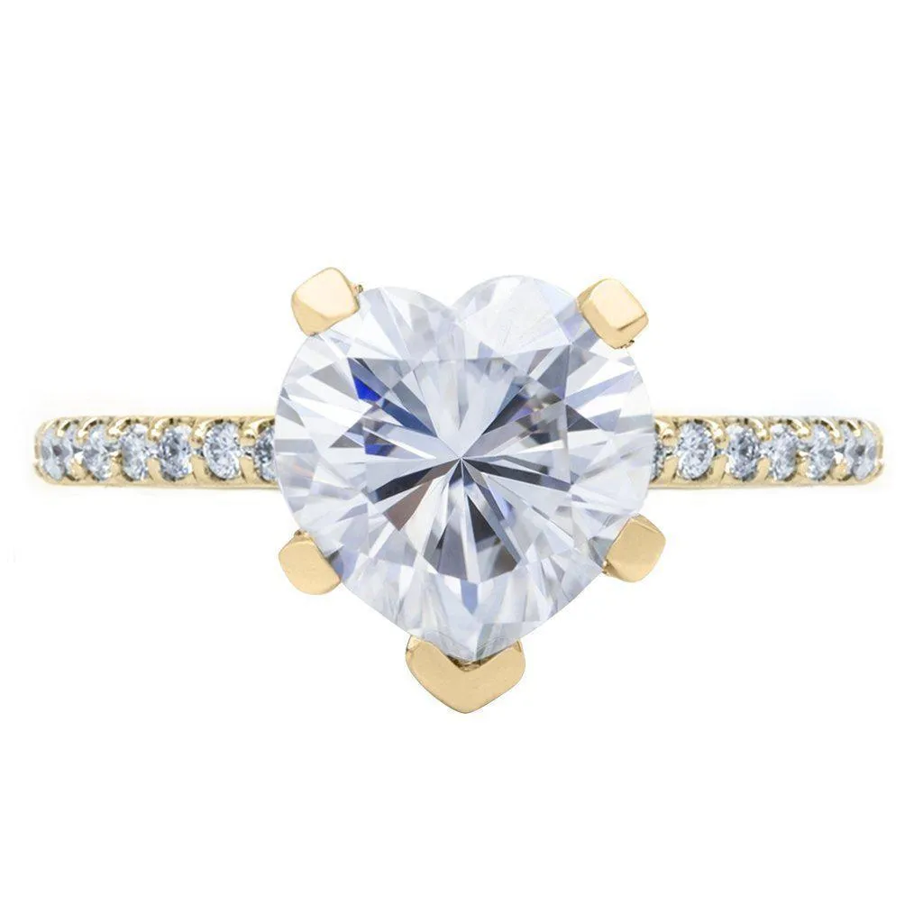 Heart Moissanite 5 Prongs Diamond Accent Ice Cathedral Solitaire Ring
