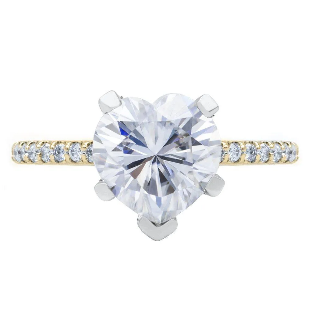 Heart Moissanite 5 Prongs Diamond Accent Ice Cathedral Solitaire Ring