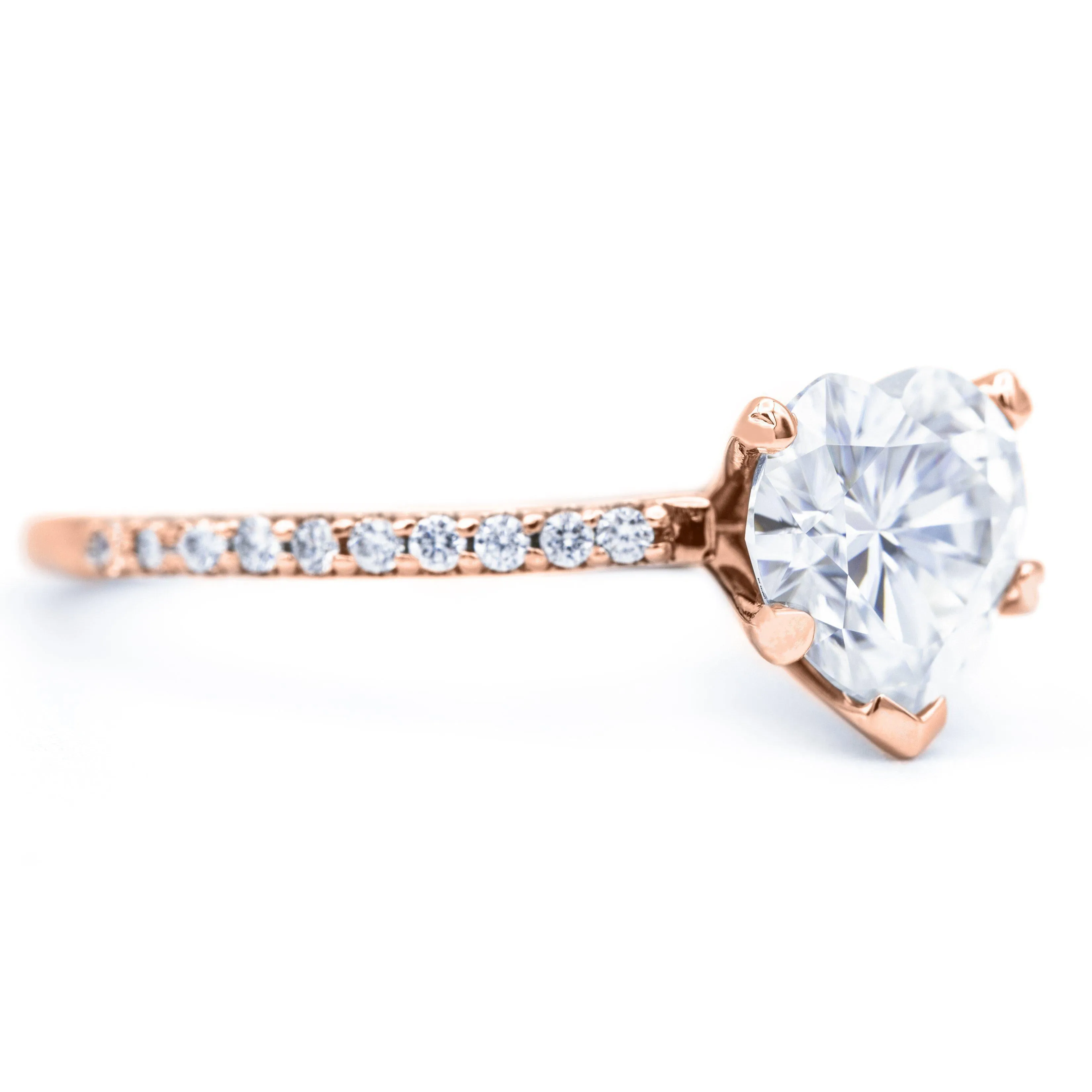 Heart Moissanite 5 Prongs Diamond Accent Ice Cathedral Solitaire Ring