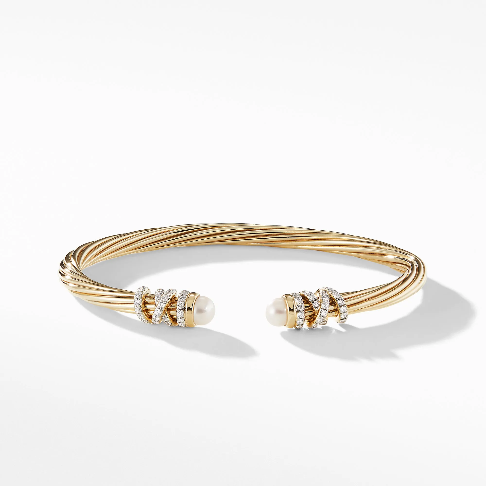 Helena End Station Bracelet in 18K Yellow Gold with Pearls and Diamonds, Size Medium