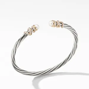 Helena End Station Bracelet with Pearls, Diamonds and 18K Gold, 4mm, Size Large