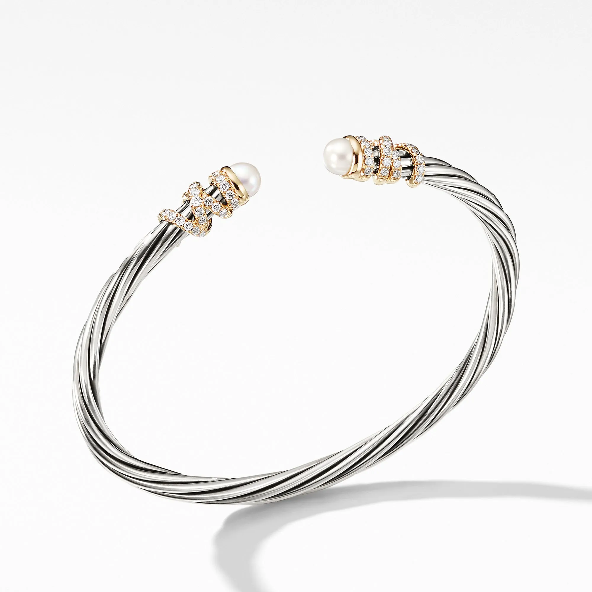 Helena End Station Bracelet with Pearls, Diamonds and 18K Gold, 4mm, Size Large