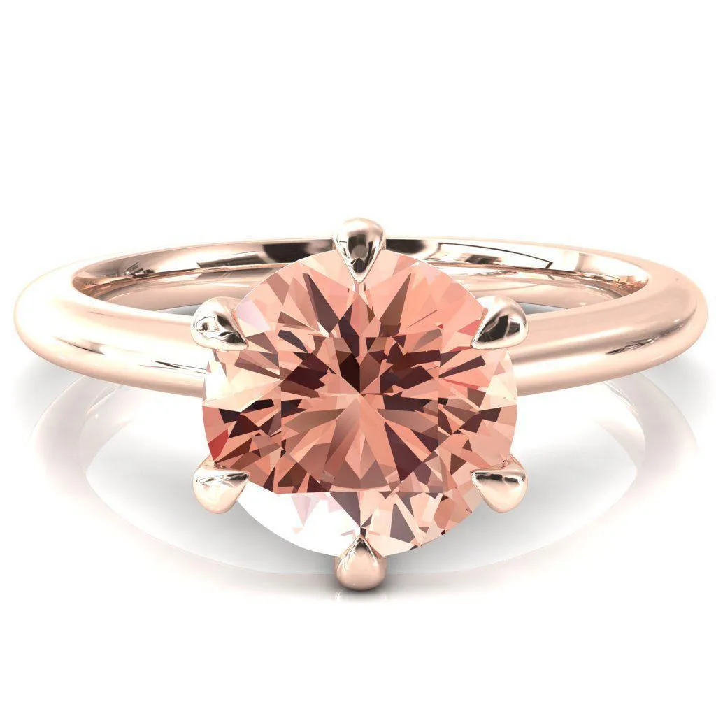 Hennie Round Champagne Sapphire 6 Claw Prong High Shoulder Solitaire Ring