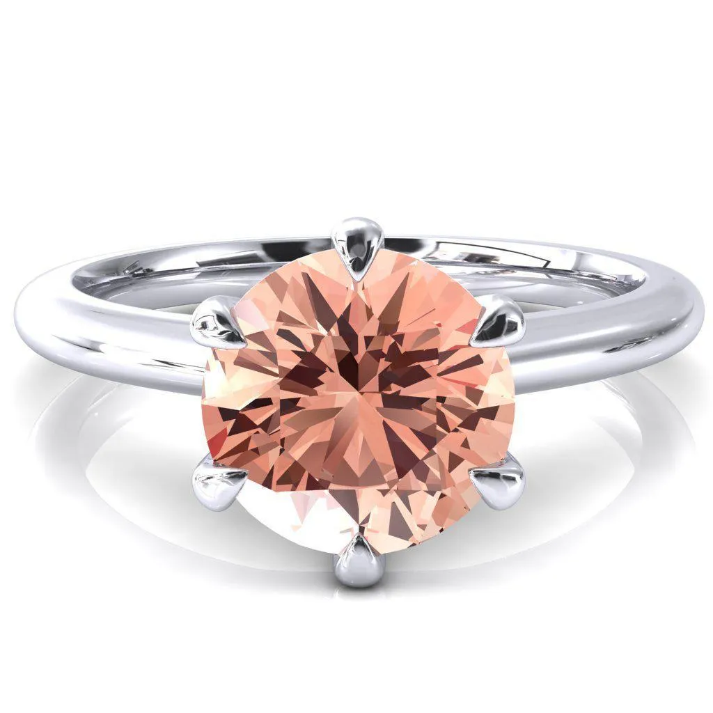 Hennie Round Champagne Sapphire 6 Claw Prong High Shoulder Solitaire Ring