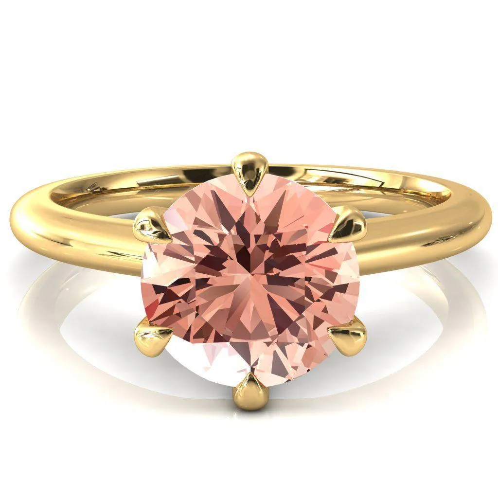 Hennie Round Champagne Sapphire 6 Claw Prong High Shoulder Solitaire Ring