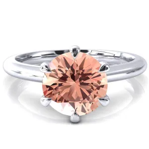 Hennie Round Champagne Sapphire 6 Claw Prong High Shoulder Solitaire Ring
