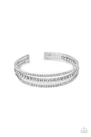 High-End Eye Candy - White - Rhinestone Paparazzi Flex Cuff Bracelet