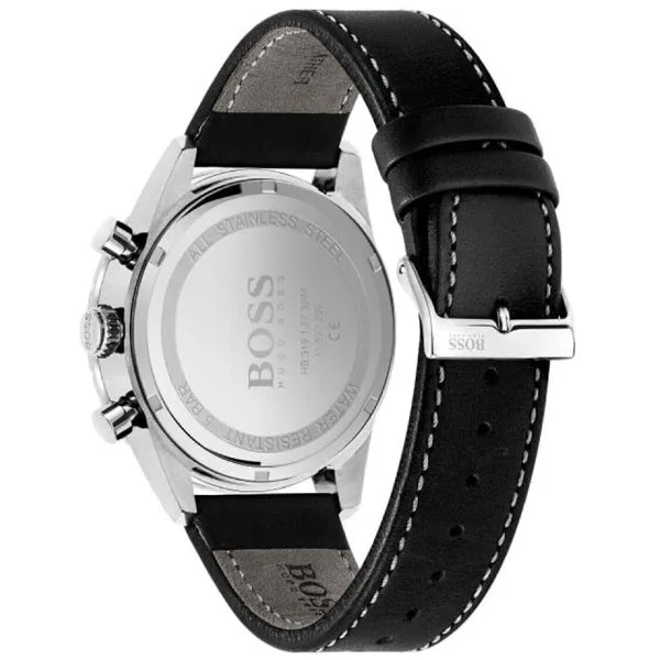 HUGO BOSS Pilot Edition Black Leather Strap Black Dial Chronograph Quartz Watch for Gents - 1513853