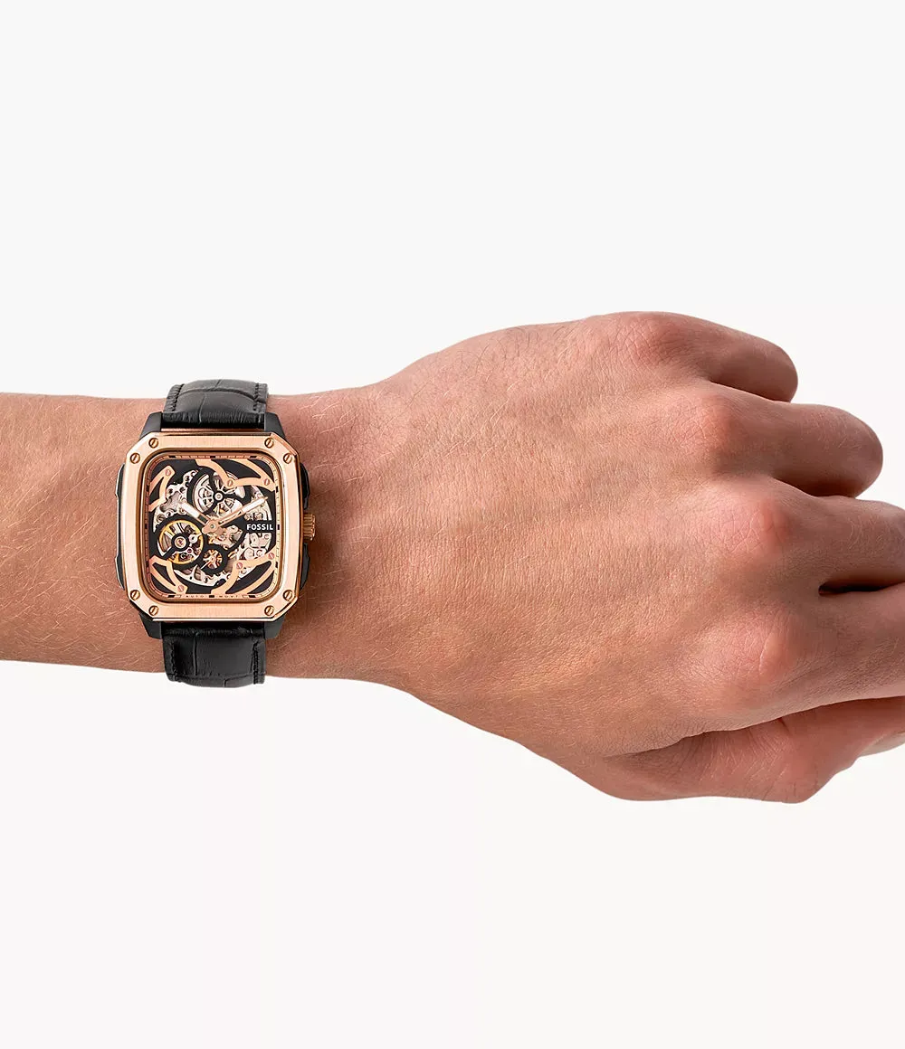 Inscription Automatic Black Leather Watch