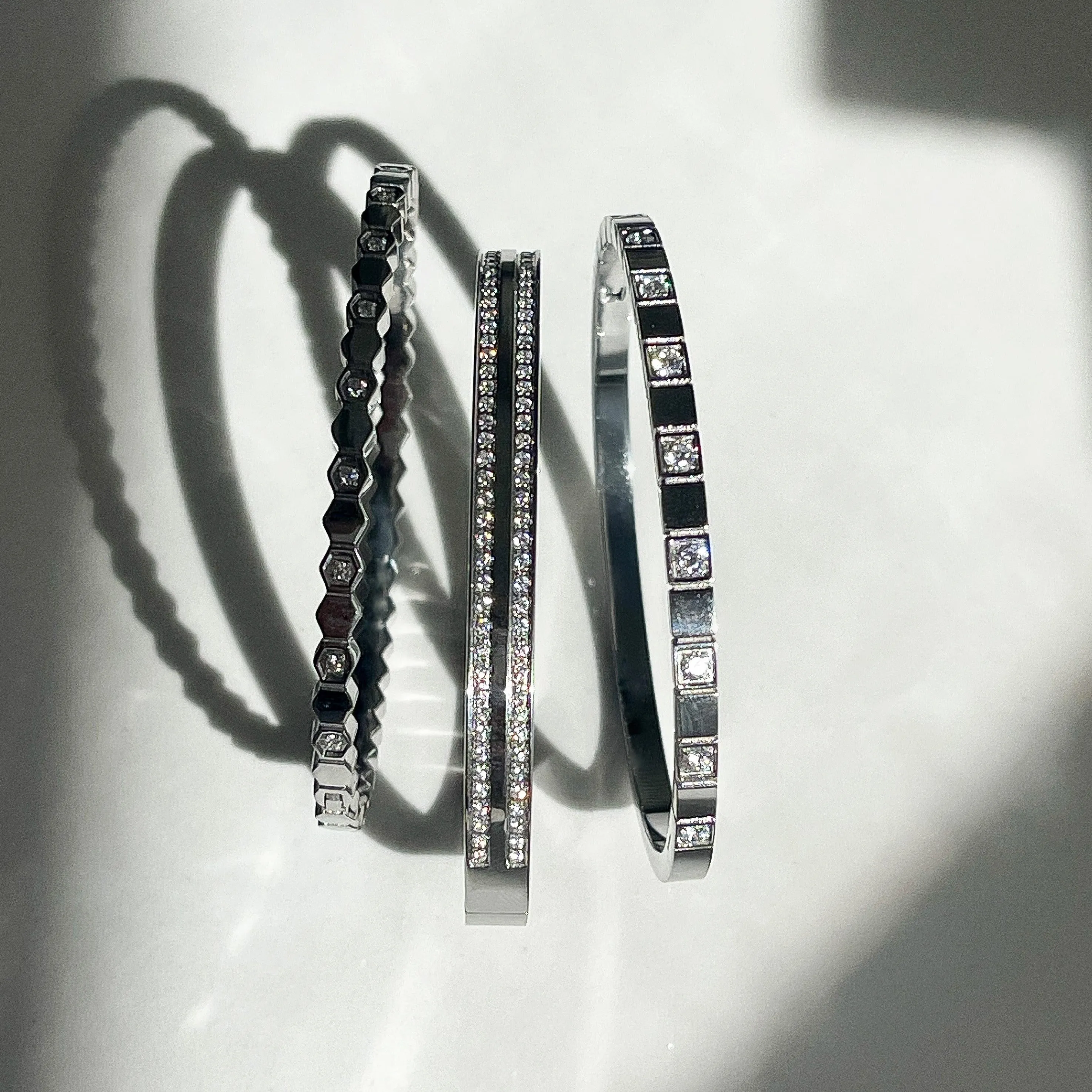 Kaleidoscope Hexagon Bangle Cuff - Platinum