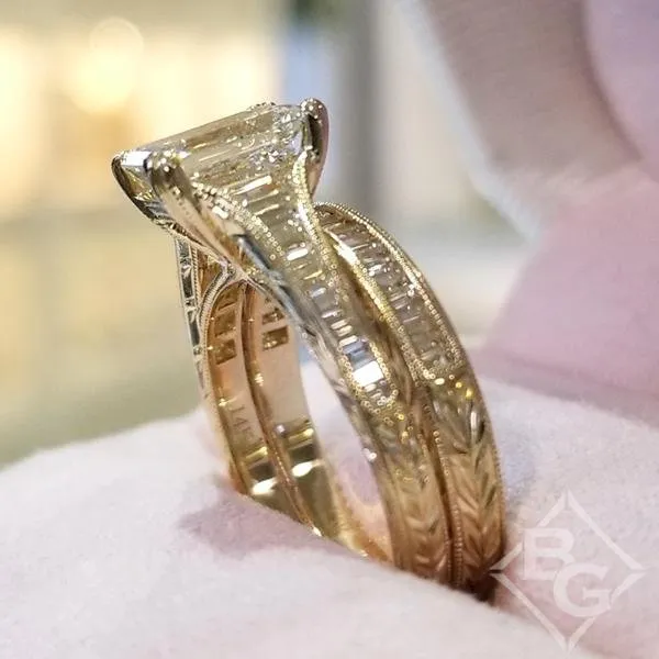 Kirk Kara "Stella" Emerald Cut Center Channel Set Diamond Engagement Ring