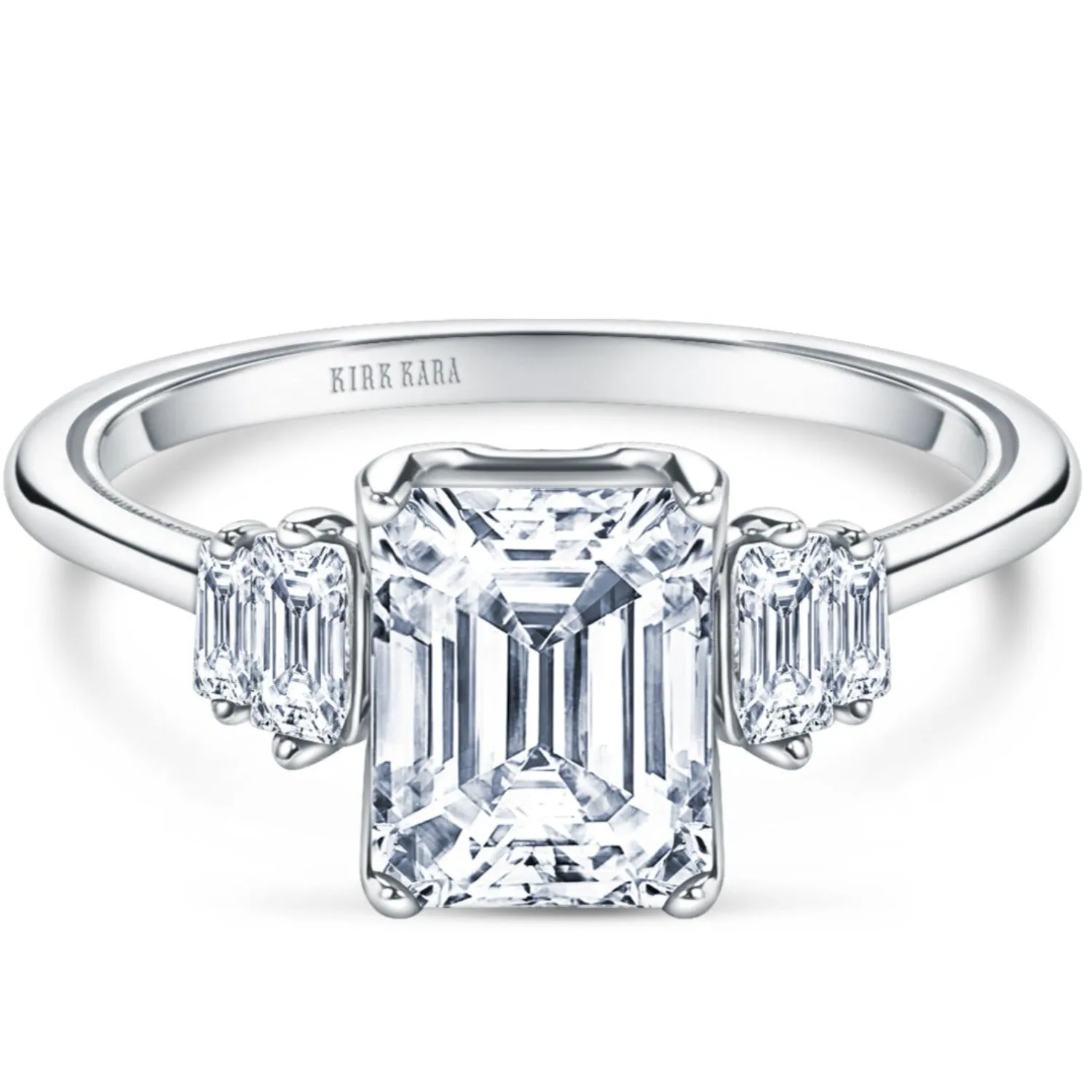 Kirk Kara "Stella" Five Stone Emerald and Baguette Diamond Engagement Ring