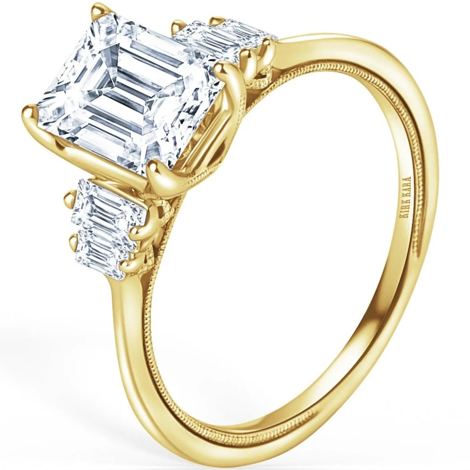 Kirk Kara "Stella" Five Stone Emerald and Baguette Diamond Engagement Ring