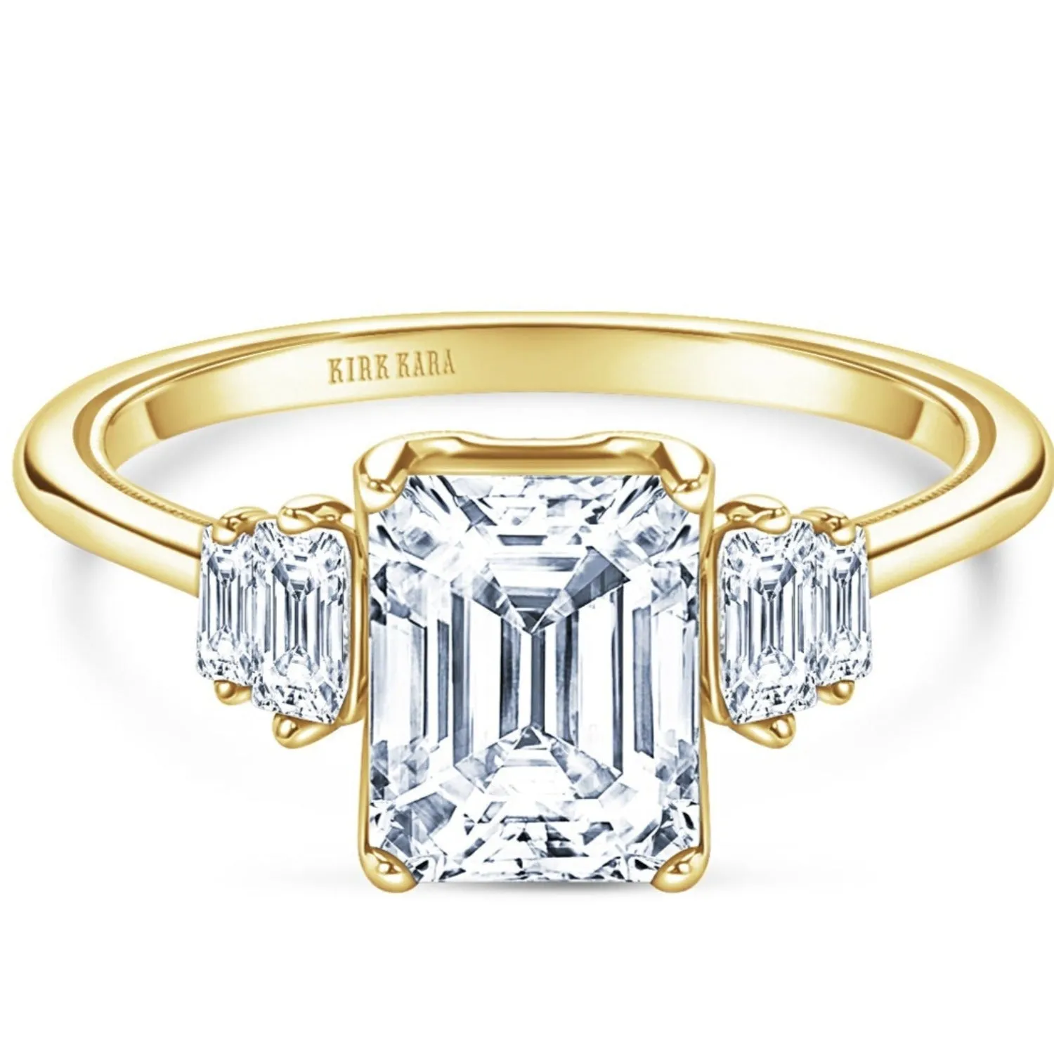 Kirk Kara "Stella" Five Stone Emerald and Baguette Diamond Engagement Ring
