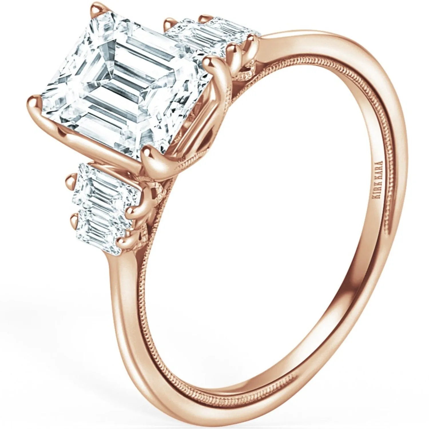 Kirk Kara "Stella" Five Stone Emerald and Baguette Diamond Engagement Ring