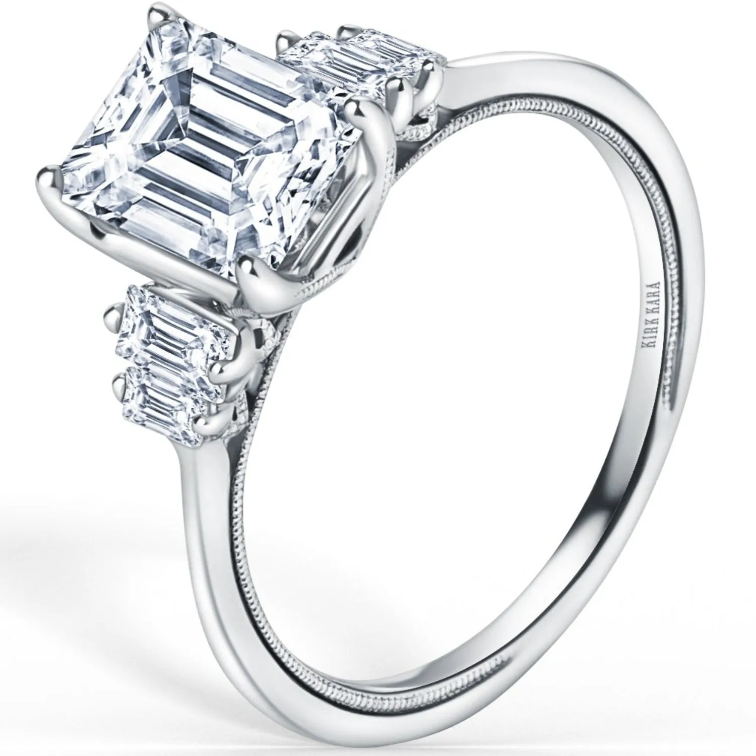 Kirk Kara "Stella" Five Stone Emerald and Baguette Diamond Engagement Ring