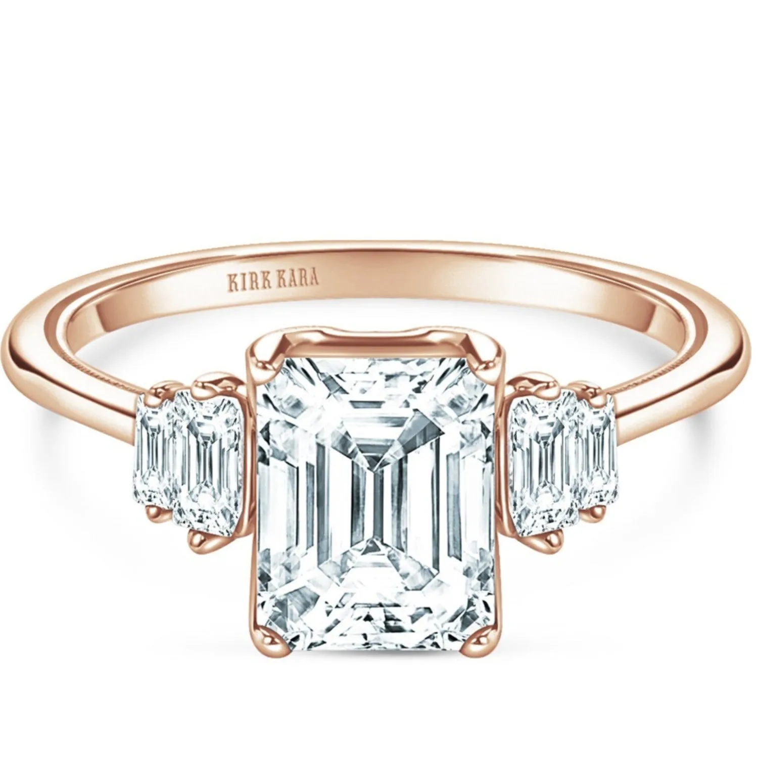 Kirk Kara "Stella" Five Stone Emerald and Baguette Diamond Engagement Ring