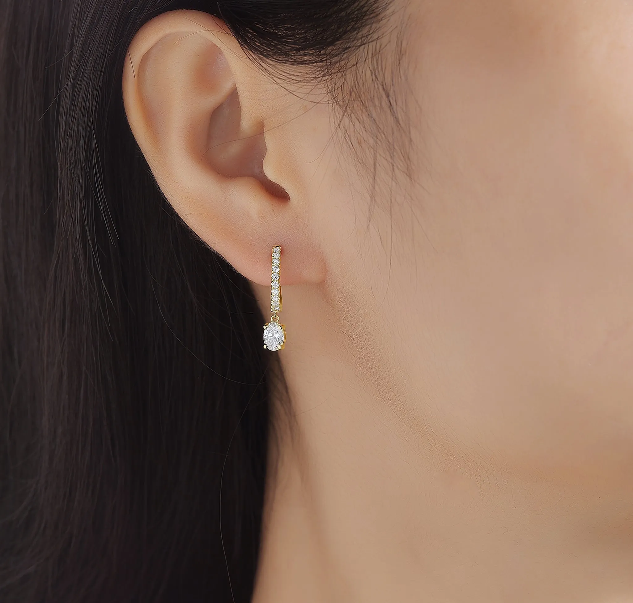 Lab Grown Diamond 0.86ct Oval Dangling hoop Earrings