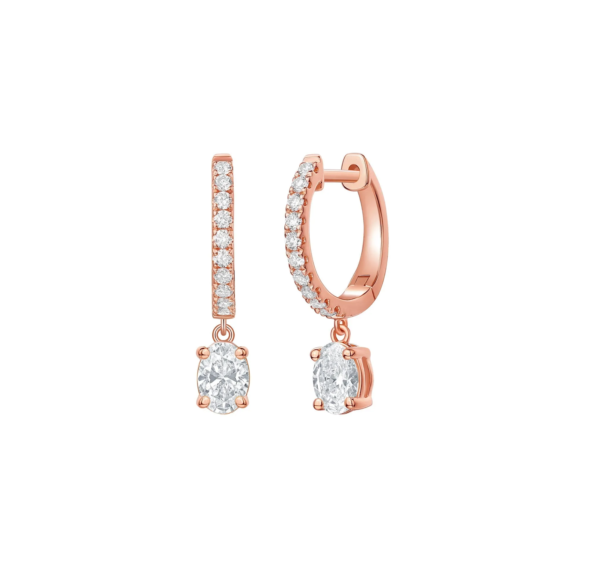 Lab Grown Diamond 0.86ct Oval Dangling hoop Earrings