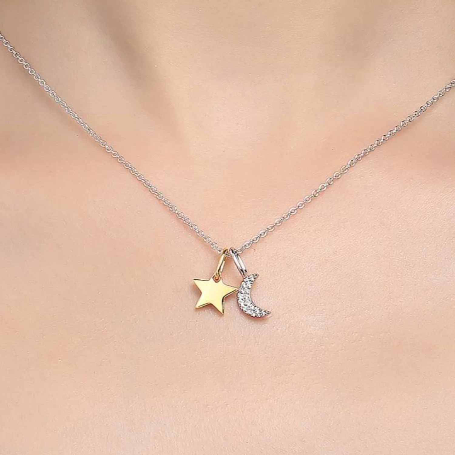 Lafonn Moon & Star Shadow Charm Simulated Diamond Pendant