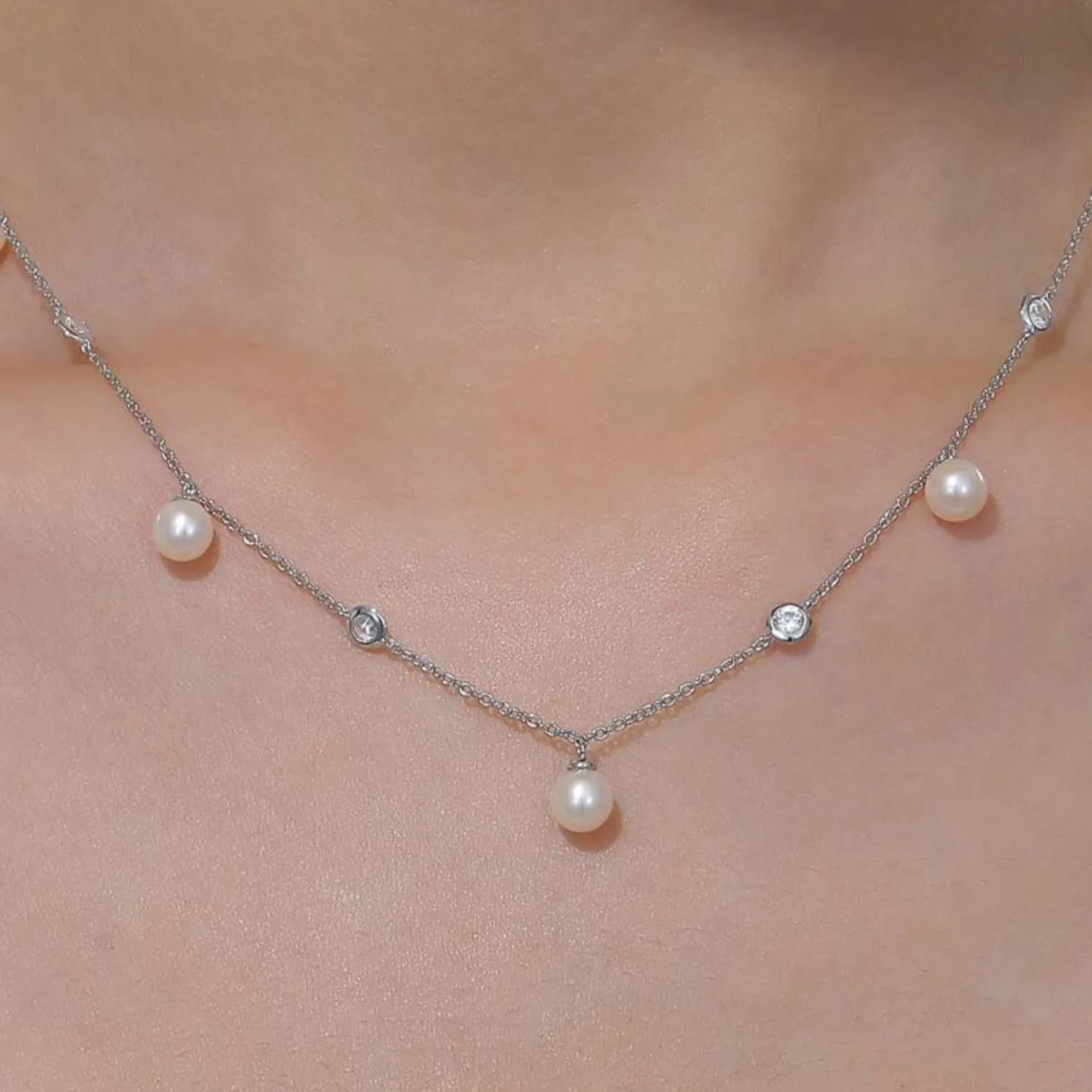 Lafonn Simulated Bezel Set Diamond Freshwater Cultured Pearl Necklace