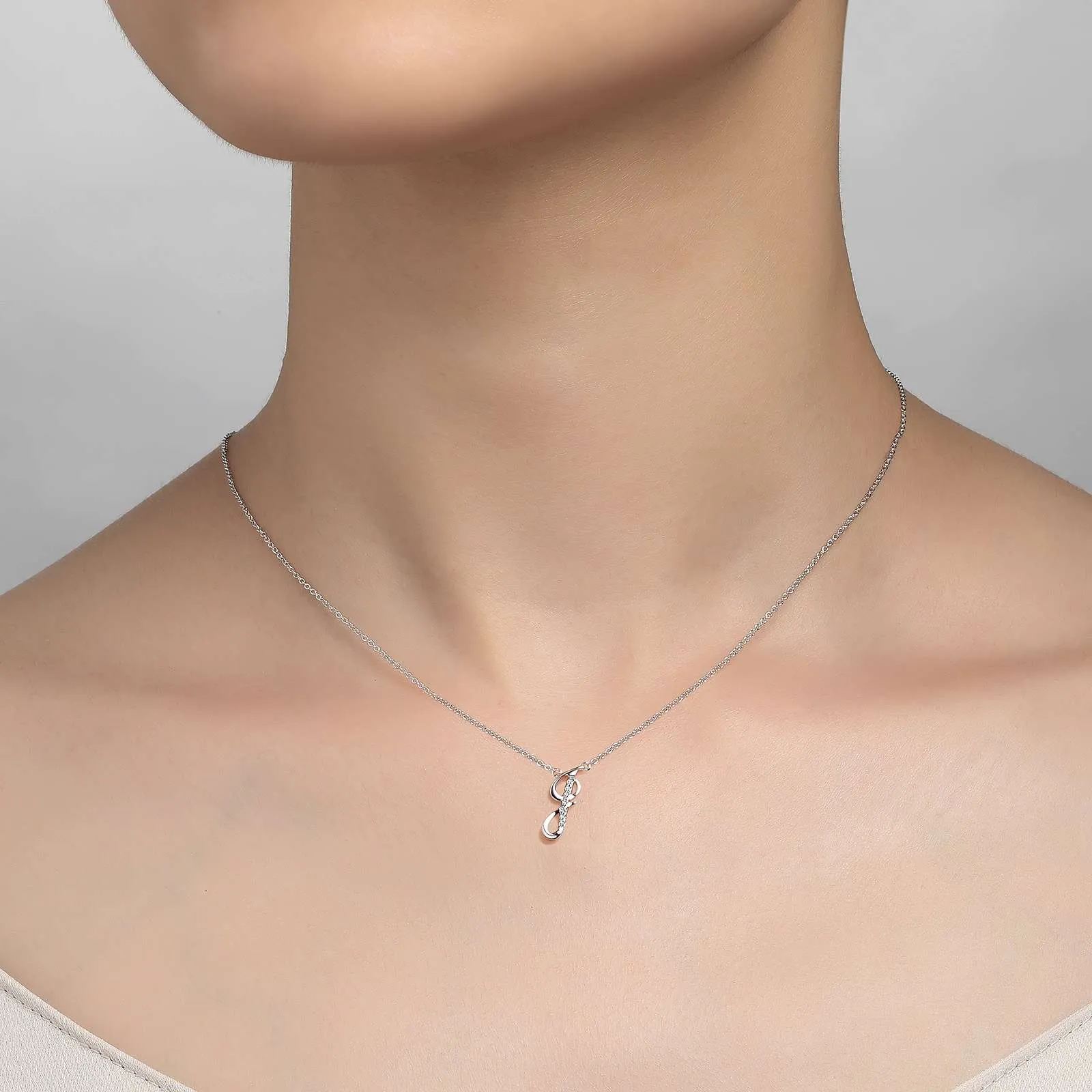 Lafonn Sterling Silver Platinum Plated Simulated Diamonds Initial J Necklace