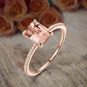 Limited Time Sale: 1.25 Carat Emerald Cut Morganite And Moissanite Diamond Engagement Ring With 18k Gold Plating