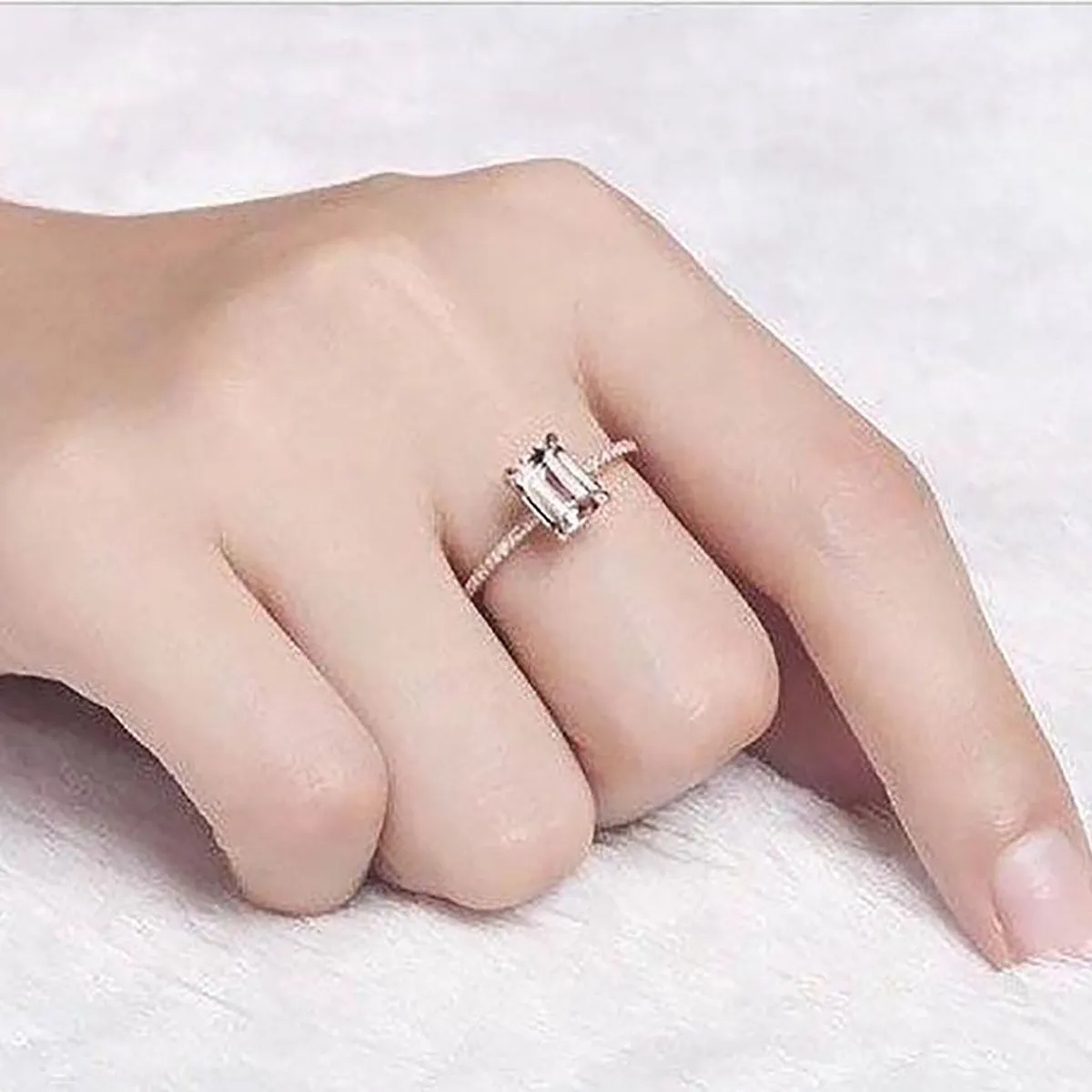 Limited Time Sale: 1.25 Carat Emerald Cut Morganite And Moissanite Diamond Engagement Ring With 18k Gold Plating