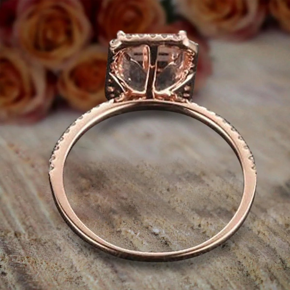 Limited Time Sale: 1.50 Carat Peach Pink Emerald Cut Morganite And Diamond Moissanite Engagement Ring With 18k Gold Plating