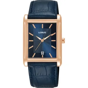 lorus quartz gents rose gold plated blue dial strap watch