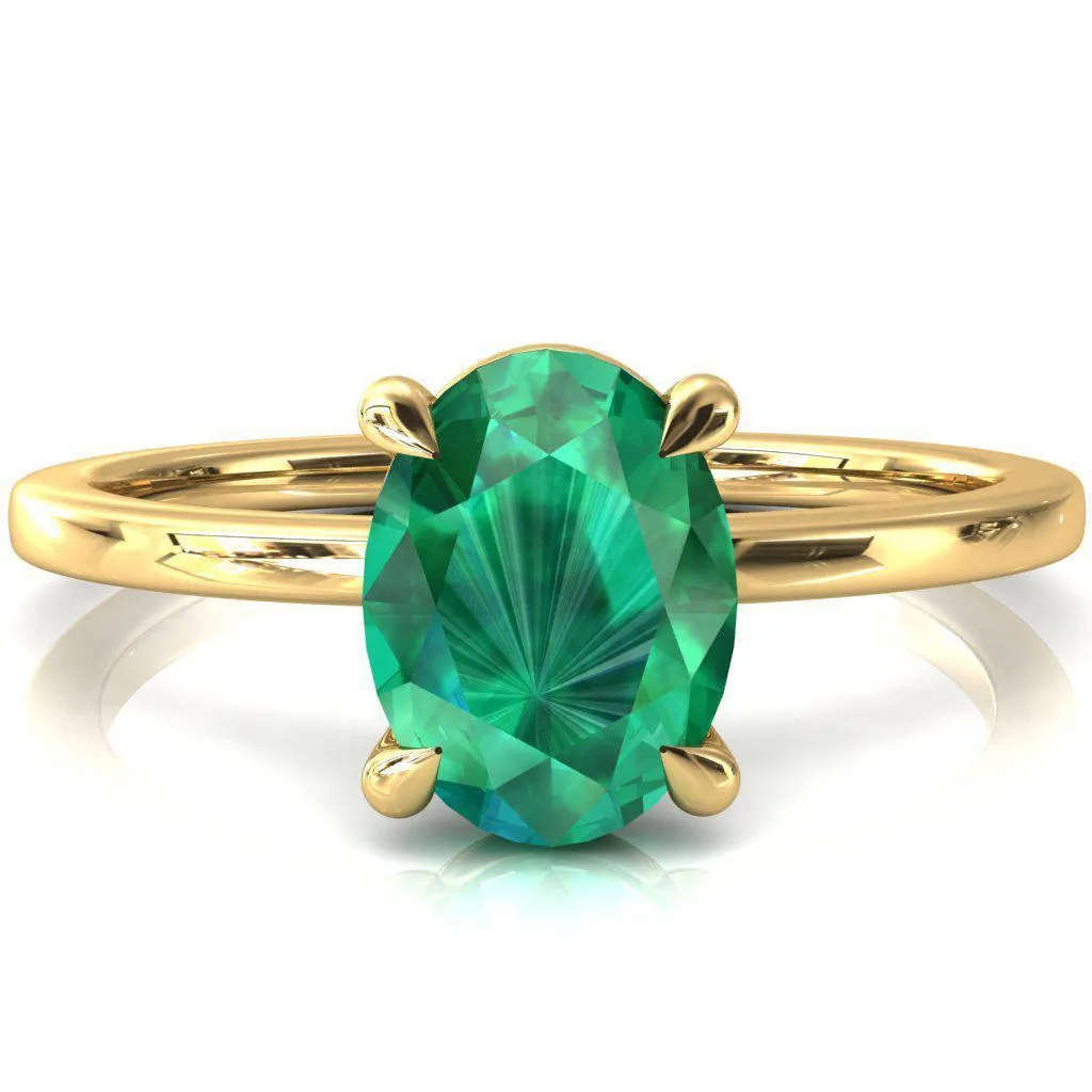 Lyla Oval Emerald 4 Claw Prong Single Rail Solitaire Ring