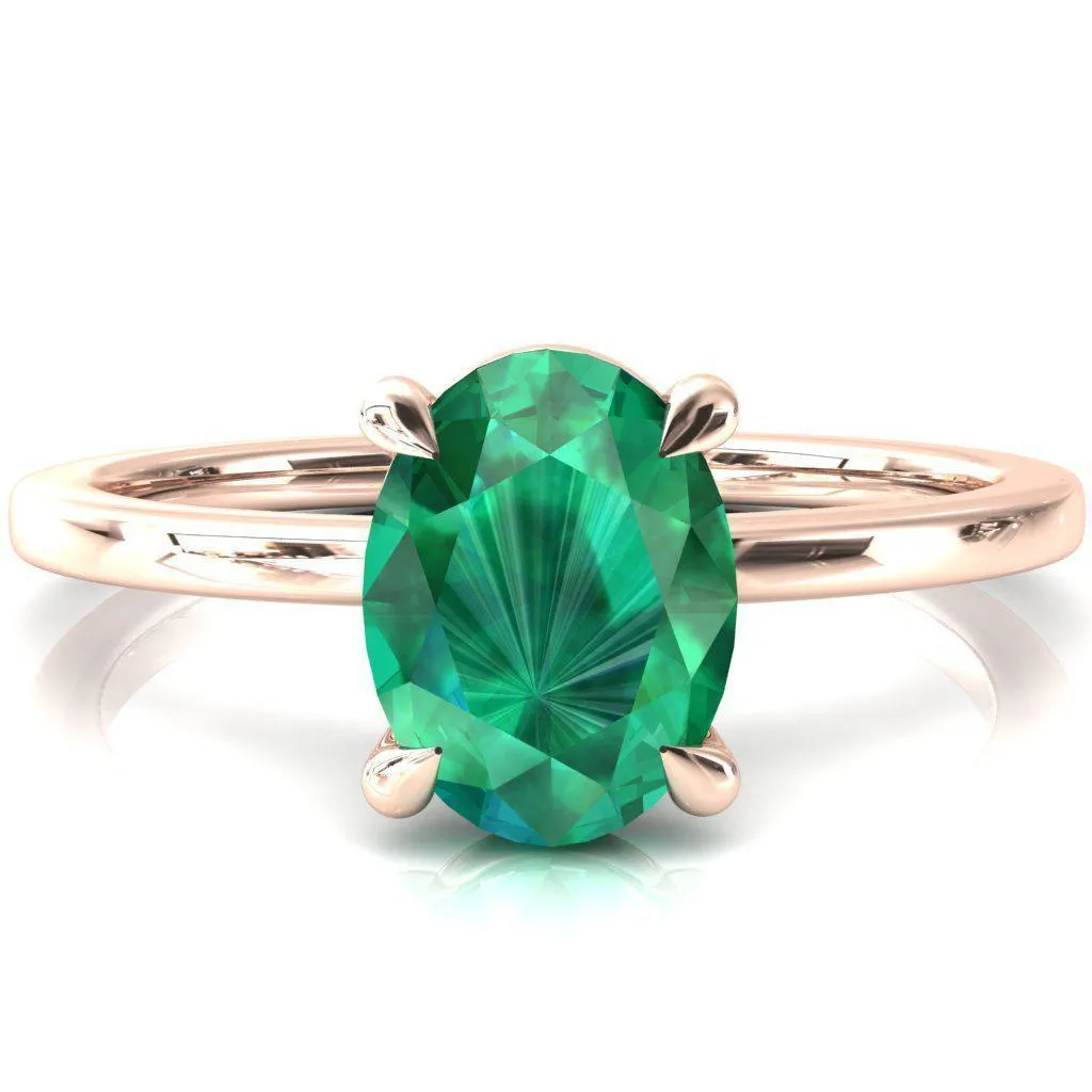 Lyla Oval Emerald 4 Claw Prong Single Rail Solitaire Ring