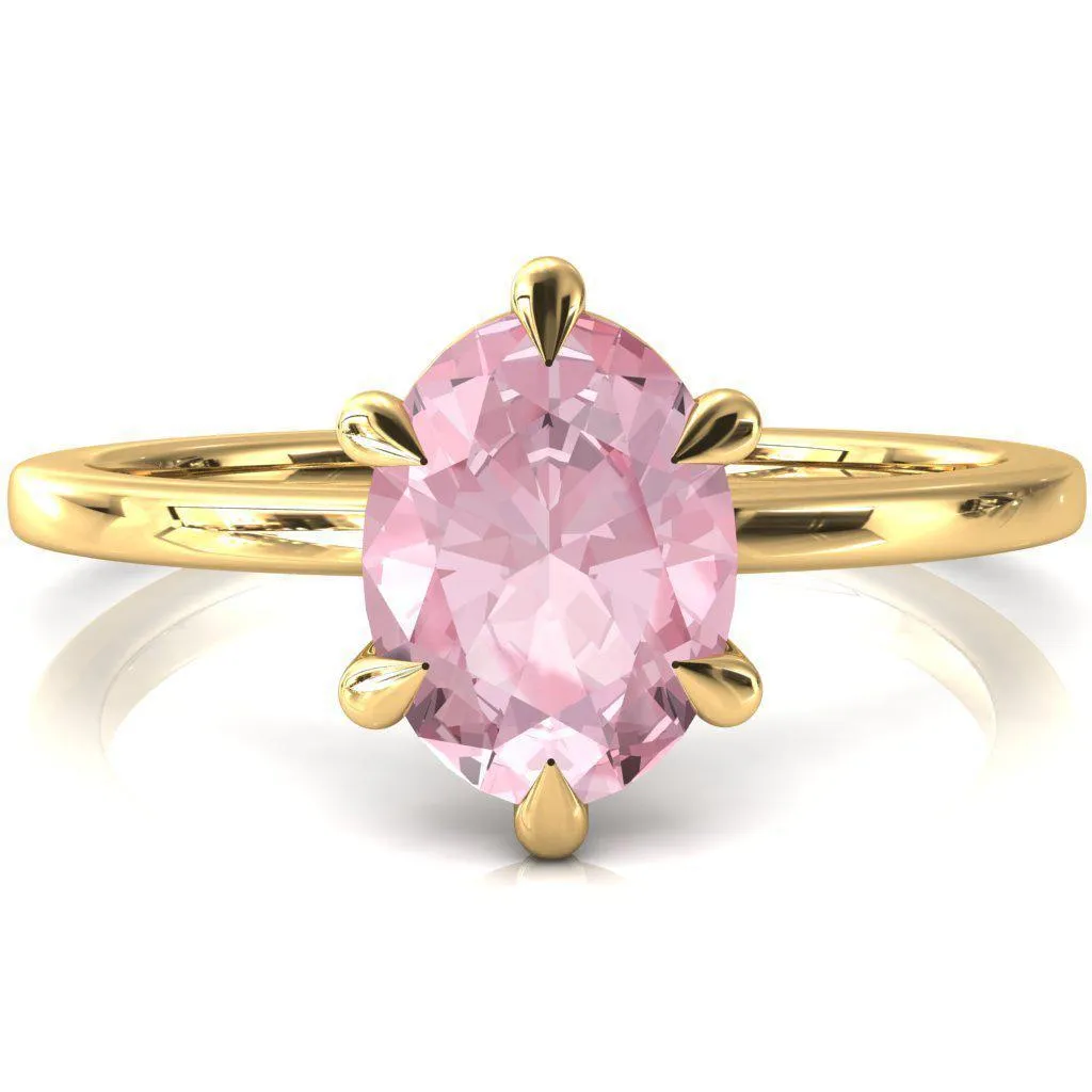 Lyla Oval Pink Sapphire 6 Claw Prong Single Rail Solitaire Ring