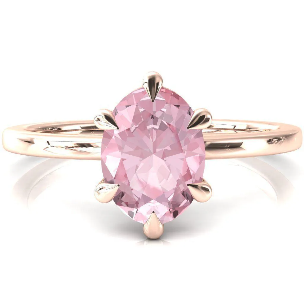 Lyla Oval Pink Sapphire 6 Claw Prong Single Rail Solitaire Ring