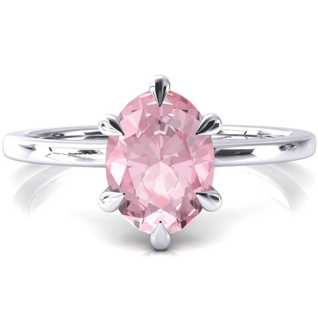 Lyla Oval Pink Sapphire 6 Claw Prong Single Rail Solitaire Ring