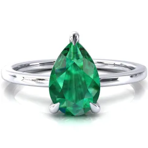 Lyla Pear Emerald 4 Claw Prong Single Rail Solitaire Ring