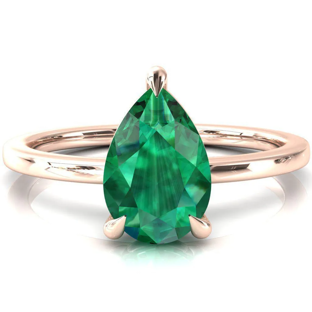 Lyla Pear Emerald 4 Claw Prong Single Rail Solitaire Ring