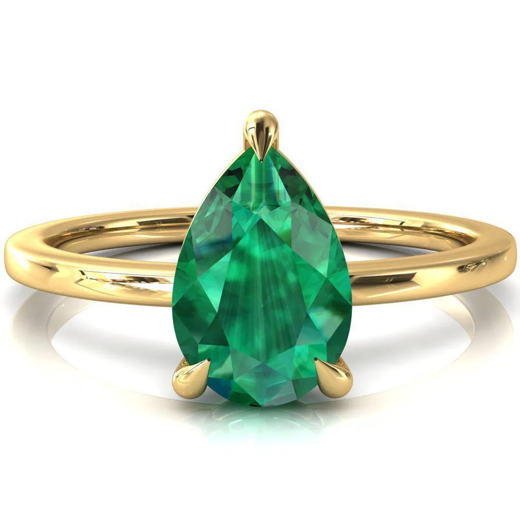 Lyla Pear Emerald 4 Claw Prong Single Rail Solitaire Ring