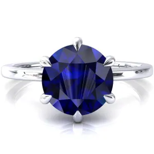 Lyla Round Blue Sapphire 6 Claw Prong Single Rail Solitaire Ring