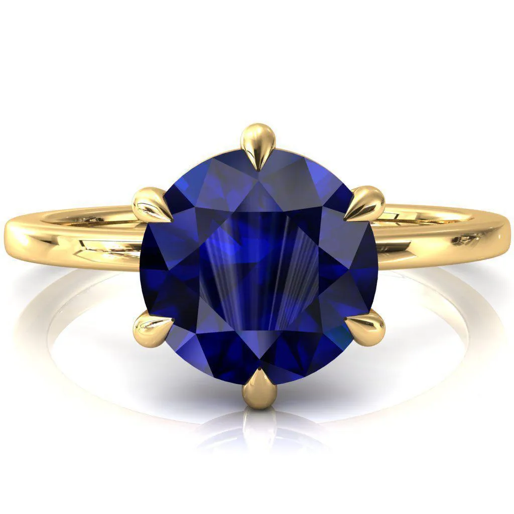 Lyla Round Blue Sapphire 6 Claw Prong Single Rail Solitaire Ring