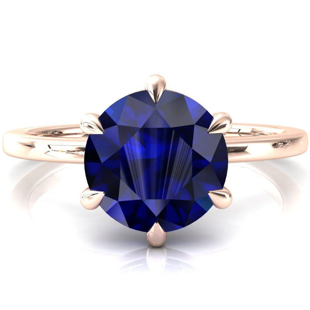 Lyla Round Blue Sapphire 6 Claw Prong Single Rail Solitaire Ring