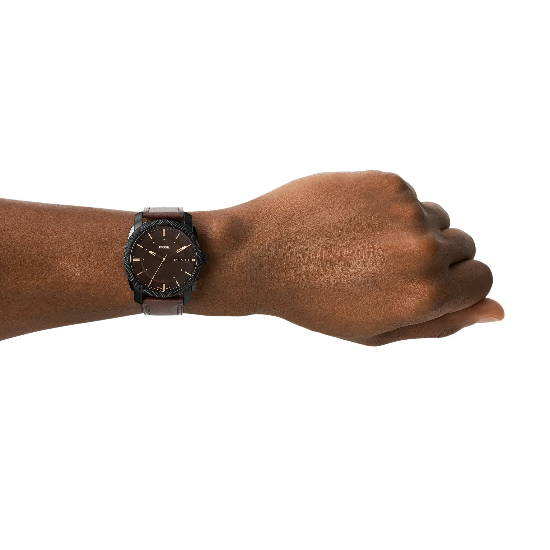 Machine Three-Hand Date Brown Leather Watch