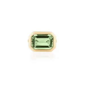 'Manhattan' Prasiolite Emerald Cut Bezel Set Ring