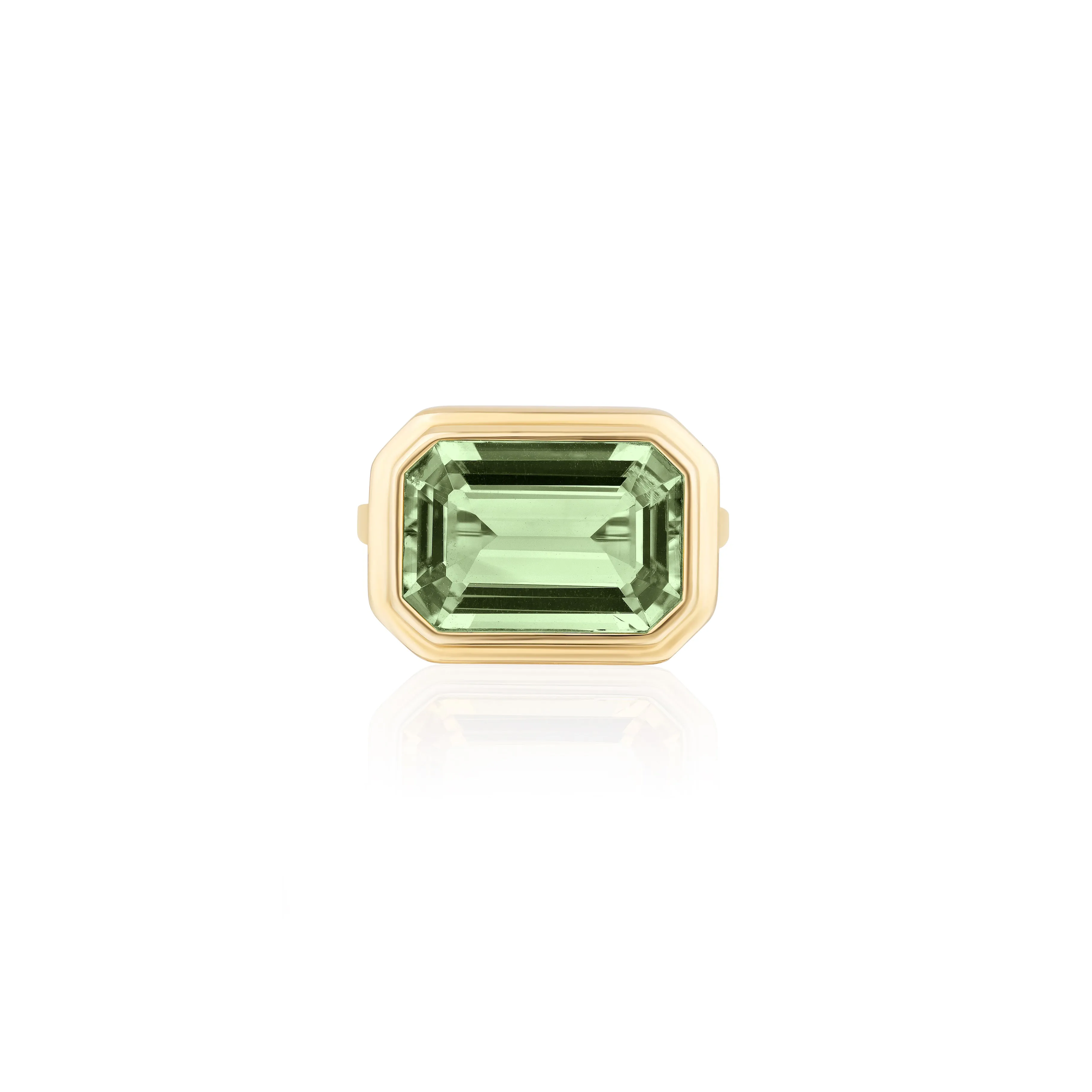 'Manhattan' Prasiolite Emerald Cut Bezel Set Ring