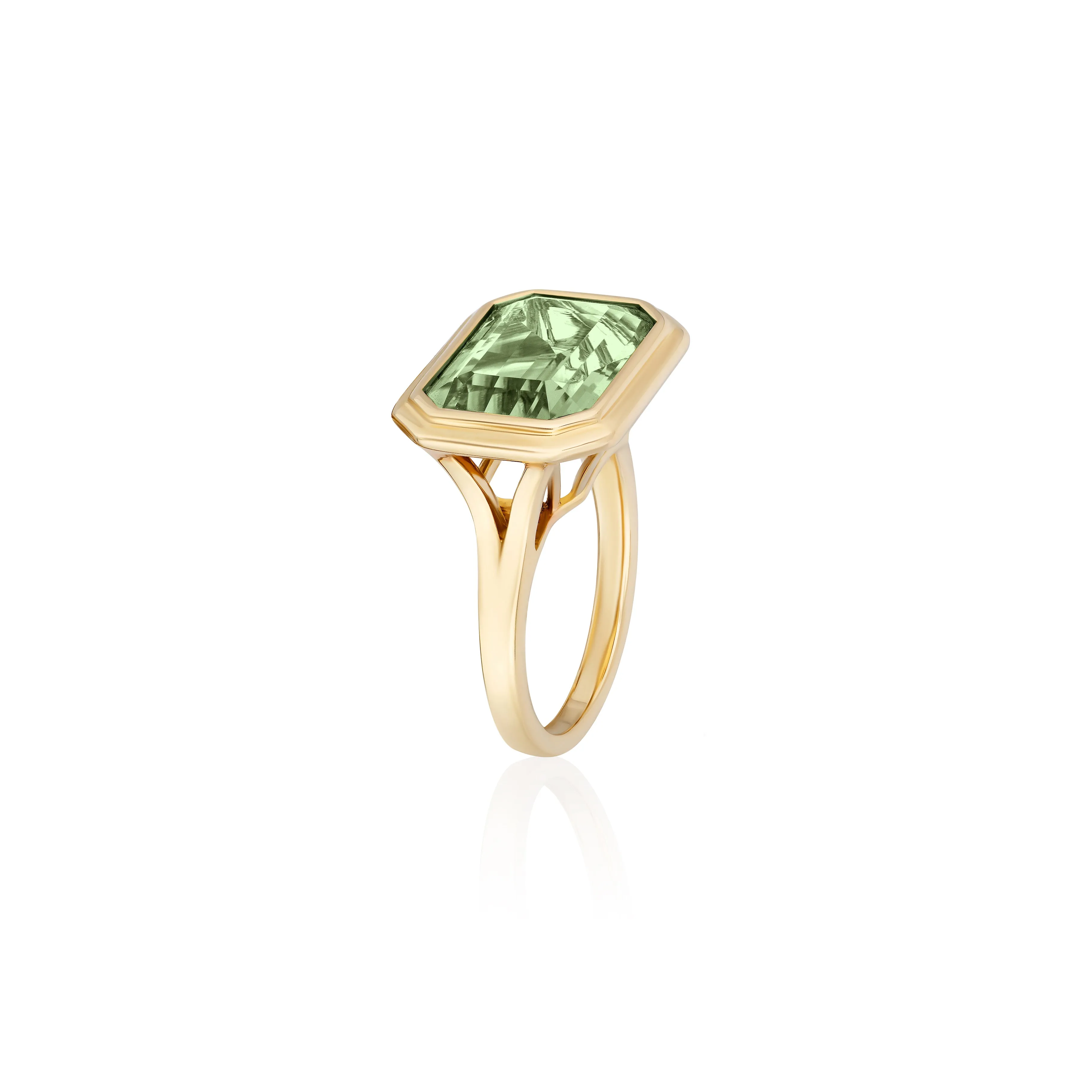 'Manhattan' Prasiolite Emerald Cut Bezel Set Ring