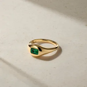 Mark Henry 18k Yellow Gold Chunky Slim Emerald Signet Ring