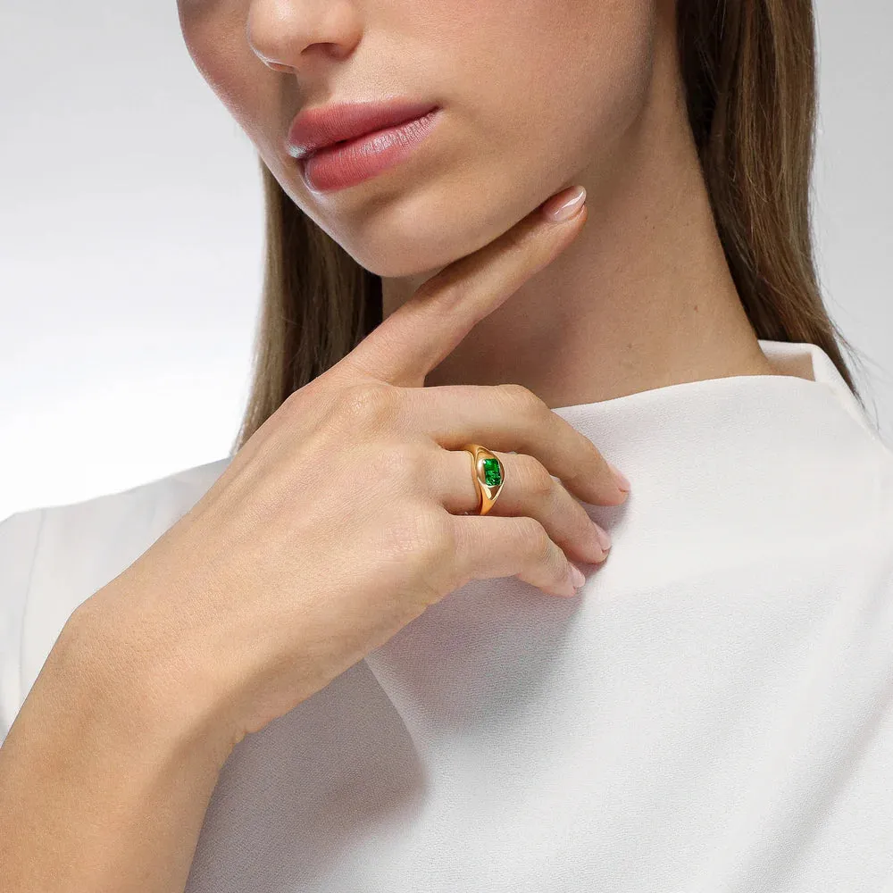 Mark Henry 18k Yellow Gold Chunky Slim Emerald Signet Ring