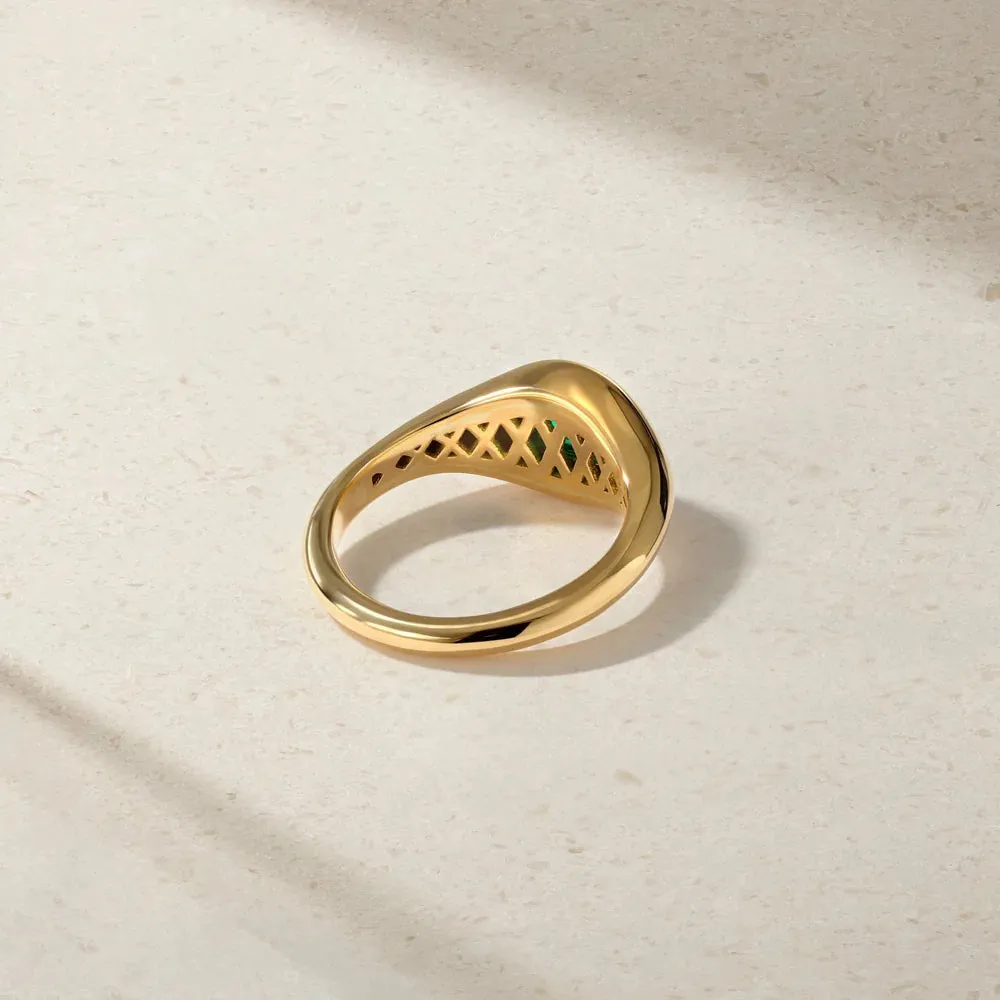 Mark Henry 18k Yellow Gold Chunky Slim Emerald Signet Ring
